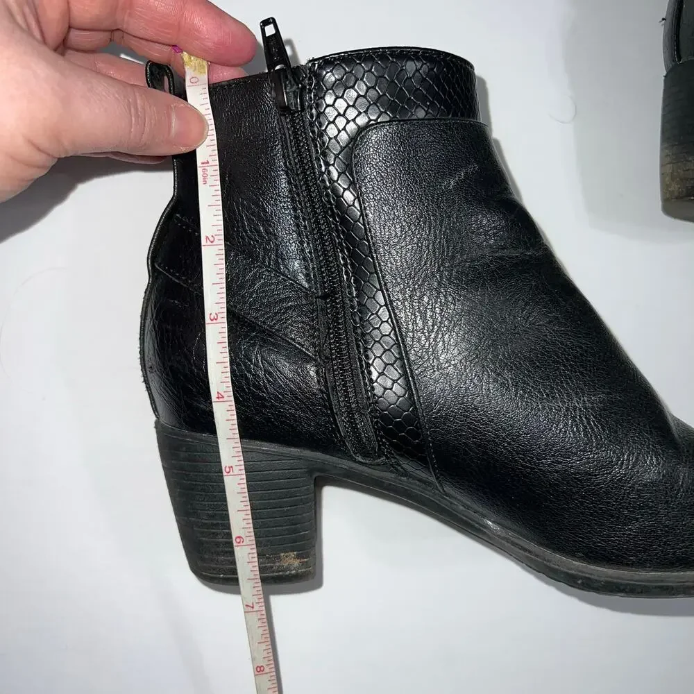 Croft and Barrow Womens Ankle Boots Faux Leather Black Block High Heel Size 8